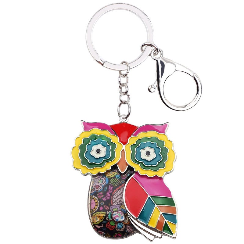 BONSNY Enamel Metal Chain Funny Owl Keychains For Women Car Keys Handbags Charms Accessories Gifts (multicolored) - Image 1
